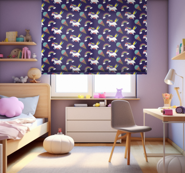 Eenhoorn regenboog en ijs patroon rolgordijn kinderkamer - TenStickers