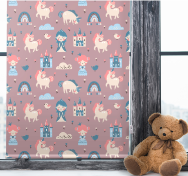 Eenhoorns en kastelen rolgordijn kinderkamer - TenStickers