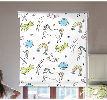 Witte eenhoorns en sterren rolgordijn kinderkamer - TenStickers