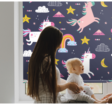 Eenhoorns en sterren rolgordijn kinderkamer - TenStickers