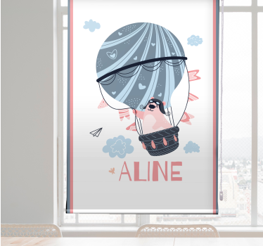 Heteluchtballon met beer en naam rolgordijn kinderkamer - TenStickers