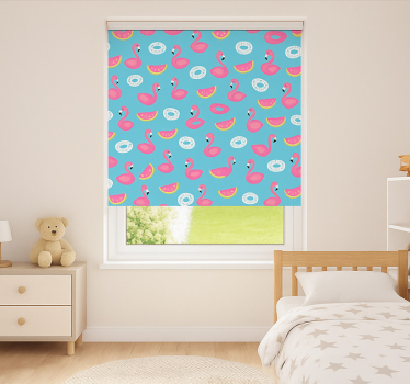 Blauwe flamingoprint rolgordijn kinderkamer - TenStickers