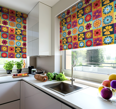 Gekleurde bloementegels Rolgordijn keuken - TenStickers
