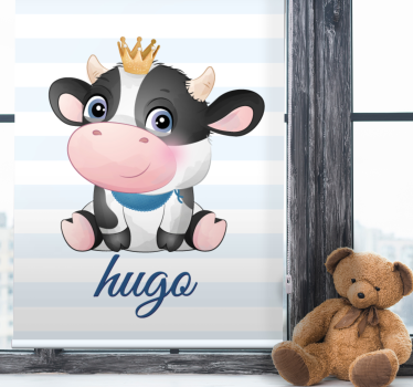 Gekroonde koe met naam rolgordijn kinderkamer - TenStickers