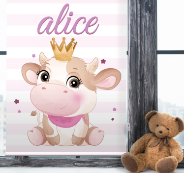 Gekroonde koe met naam babykamer rolgordijn - TenStickers