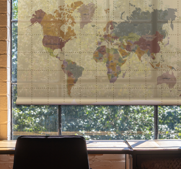 Geografische coördinaten rolgordijn wereldmap - TenStickers