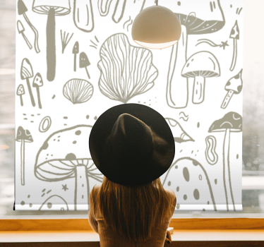 Rolgordijn meer bloemen en planten beige paddenstoelen - TenStickers