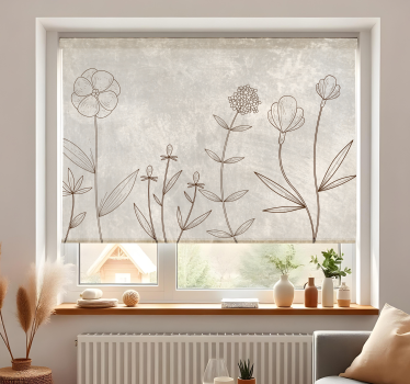 Grijs bloemenschetspatroon raambekleding woonkamer - TenStickers