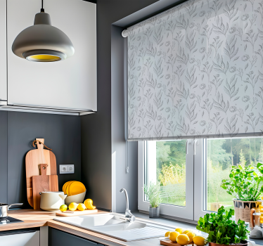 Grijs bloemmotief raambekleding Scandinavisch - TenStickers