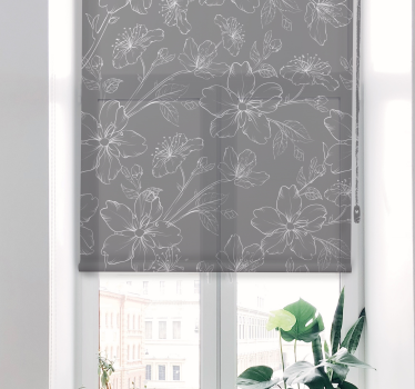 Grijs rolgordijn woonkamer met witte bloemen patroon - TenStickers