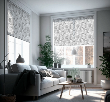 Grijze palmbladeren rolgordijn woonkamer - TenStickers