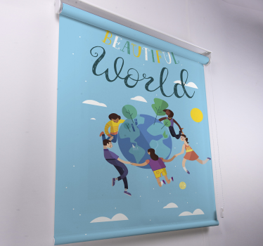 Harmonieuze wereldbolillustratie rolgordijn wereldmap - TenStickers