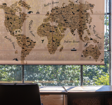Iconische monumenten rolgordijn wereldmap - TenStickers