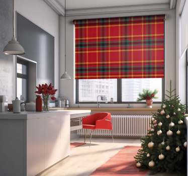 Kerst rode tartan textuur rolgordijn - TenStickers