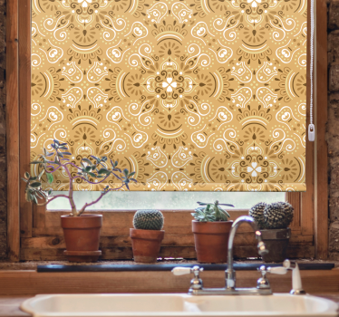 Klassieke rolgordijn keuken vintage beige sierpatroon - TenStickers