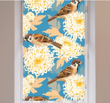 Kleurrijke bloemen en mussen rolgordijn meer dieren - TenStickers