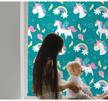 Blauw eenhoornpatroon rolgordijn kinderkamer - TenStickers