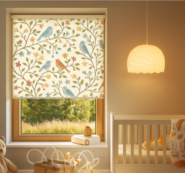 Kleurrijke vogel-en-tak rolgordijn woonkamer - TenStickers