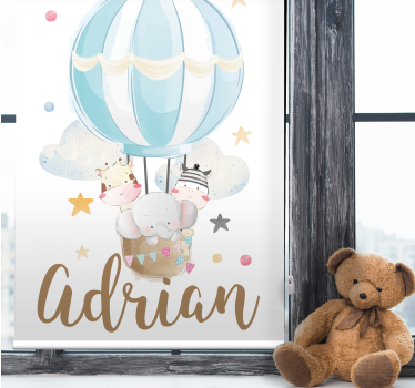 Kunst rolgordijnën Drie dieren op ballonnen met sterren en wolken - TenStickers