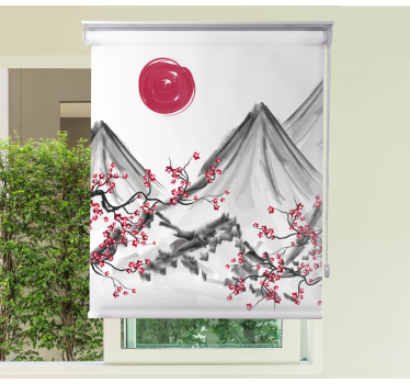 Kunst rolgordijnën Japanse stijl rode zon - TenStickers
