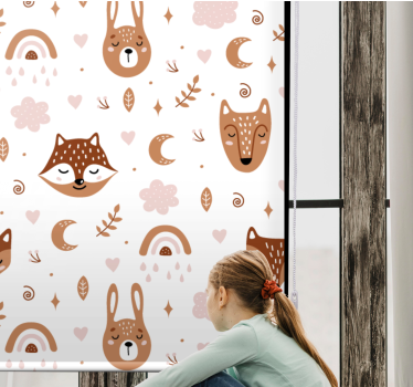 Kunst rolgordijnën Schattige bruine dieren en regenbogen - TenStickers