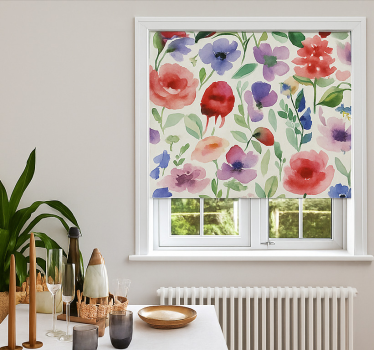 Levendige aquarel bloemen rolgordijn woonkamer - TenStickers