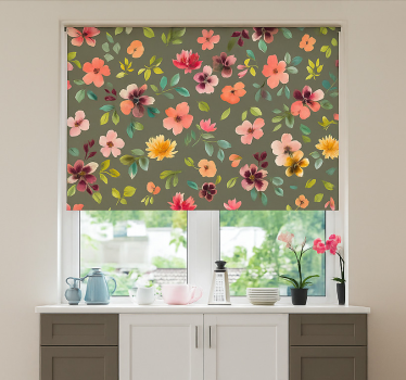 Levendige aquarelbloemen rolgordijn keuken - TenStickers