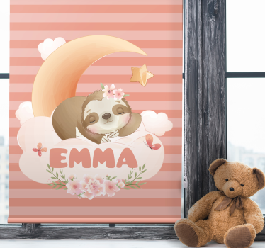 Naam met luiaard en maan rolgordijn kinderkamer - TenStickers