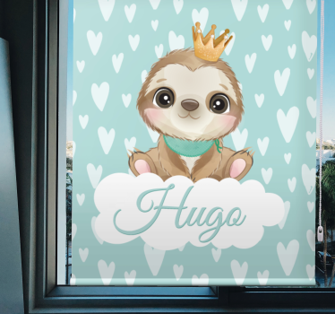 Luiaard met kroon en naam rolgordijn kinderkamer - TenStickers