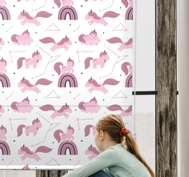 Roze eenhoorns en bogen rolgordijn kinderkamer - TenStickers