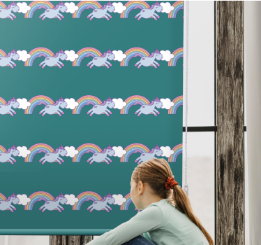 Rennende eenhoorns en regenbogen rolgordijn kinderkamer - TenStickers
