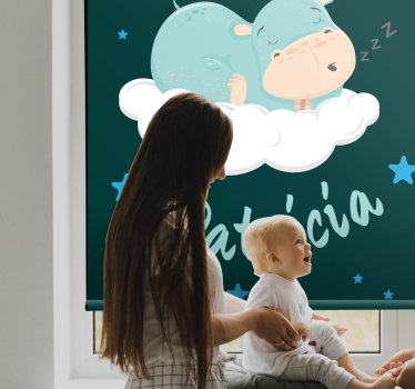Nijlpaard droom met naam babykamer rolgordijn - TenStickers