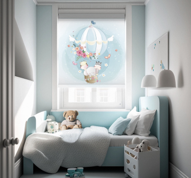 Luchtballon babykamer rolgordijn met dieren en naam - TenStickers