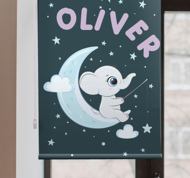 Olifant maan met naam babykamer rolgordijn - TenStickers