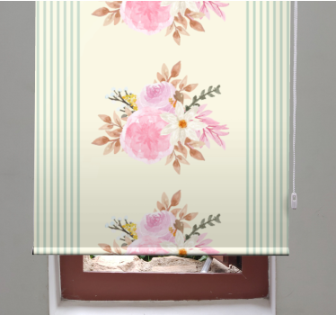 Origineel rolgordijn eetkamer met bloemen en strepenpatroon - TenStickers