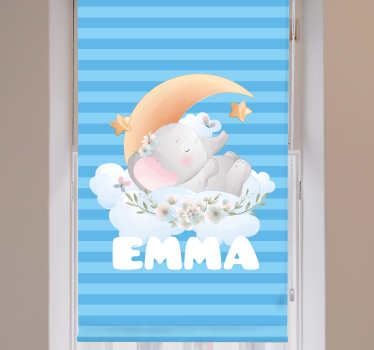 Babykamer rolgordijn met schattige dieren olifant met naam - TenStickers