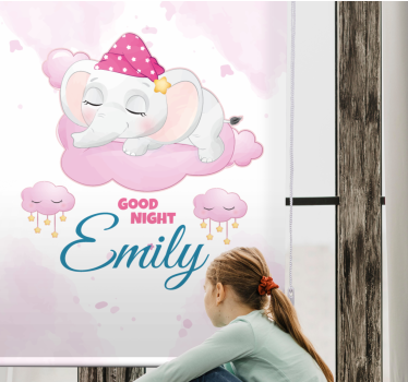 Raambekleding babykamer Schattige olifant voor meisje met naam - TenStickers