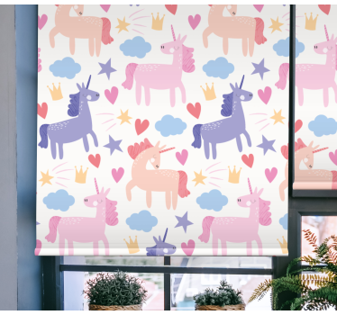 Rolgordijn babykamer Eenhoorn met hartjes en sterren - TenStickers