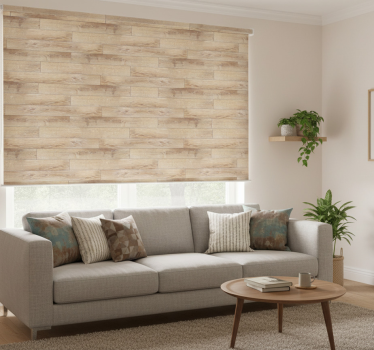 Rolgordijn beige en beige parketvloer - TenStickers