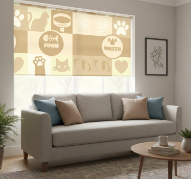 Rolgordijn beige kattenwater en kattenvoer - TenStickers