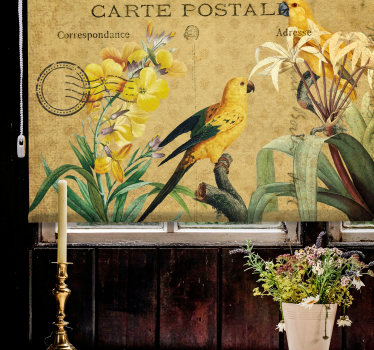 Rolgordijn bloemen en planten vintage vogel bloemendessin - TenStickers