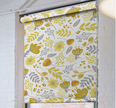 Rolgordijn eetkamer bloemen Geel print - TenStickers