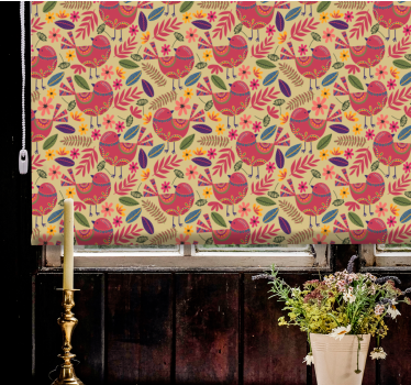 Rolgordijn bloemenprint kleurrijke vogels volkskunst patroon - TenStickers