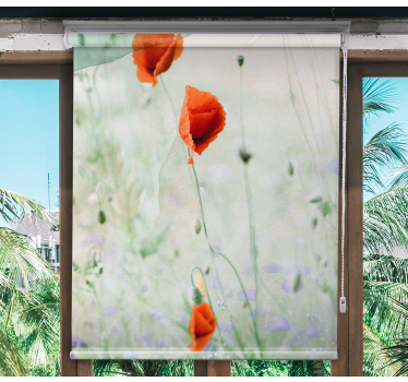 Rolgordijn bloemen woonkamer met rode klaprozen weggegeven - TenStickers