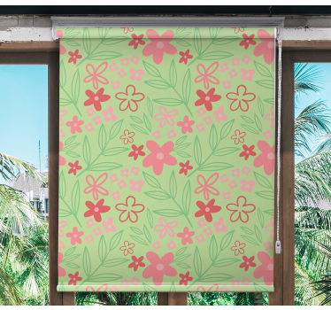 Rolgordijn bloemen Roze bloemen op groen - TenStickers