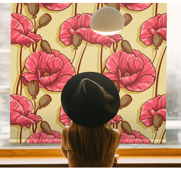 Rolgordijn eetkamer bloemen Vintage rode klaprozen patroon - TenStickers