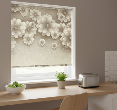 Rolgordijn keuken 3d bloemen effect grijze kleur - TenStickers