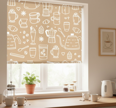 Rolgordijn keuken koffie- en glazenpatroon - TenStickers