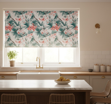 Rolgordijn keuken tropische planten en bloemen - TenStickers