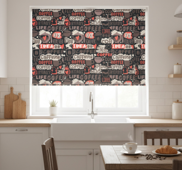 Rolgordijn keuken typografisch koffiemotief - TenStickers